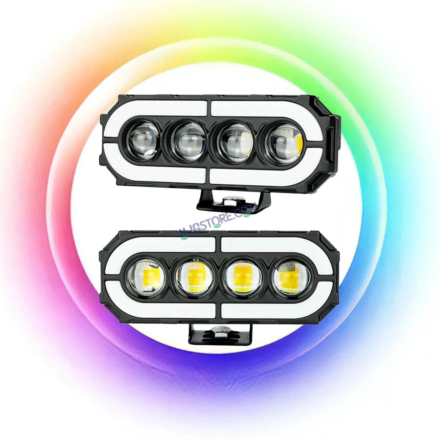 HJG 4 Lens with RGB Ring DRL 4 Projector Lens 1pc Foglight with RGB Ring 4 LED Projector Fog 60W with RGB DRL Foglight Ultra Wide Dual Intensity LED Fog Lights White/Yellow/RGB DRL Projector (60W) Universal For All Cars & Bikes